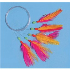 BAS DE LIGNE MER ZEBCO SPECIAL MAQUEREAU PLUMES ROSES / JAUNES - LOT DE 10