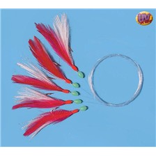 BAS DE LIGNE MER ZEBCO SPECIAL MAQUEREAU PLUMES ROUGES / BLANCHES - LOT DE 10