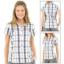 CHEMISE MANCHES COURTES QUECHUA ARPENAZ 400 FEMME BLANC/VIOLET