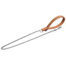 LAISSE CUIR ARRONDI ET CHAINE POUR CHIEN 