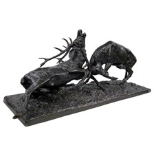 STATUE BRONZE COMBAT CERFS