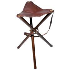 TREPIED BOIS DESSUS CUIR MARRON