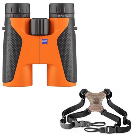 10X42 BINOCULARS PACK - BLACK/ORANGE ZEISS TERRA ED T + HARNAIS - NOIR/ORANGE