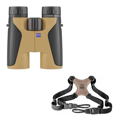 10X42 BINOCULARS PACK - BLACK/SAND ZEISS TERRA ED T + HARNAIS - NOIR/SABLE