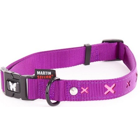 Adjustable Dog Collar Monofilament Martin Sellier Croix Rose