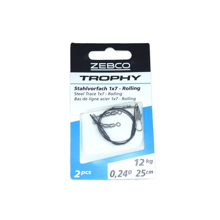 Bas De Ligne Acier Zebco Trophy 1X7 Rolling - 25Cm - 12Kg - Par 2