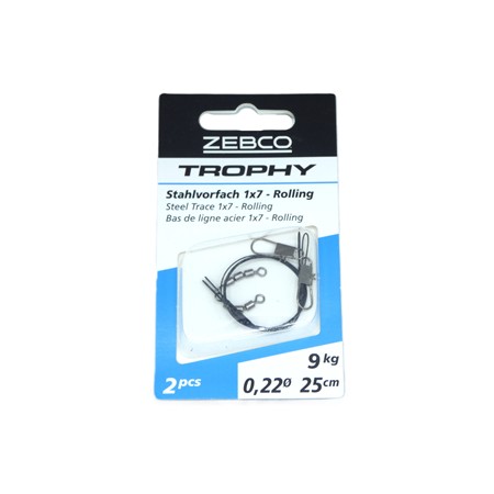 Bas De Ligne Acier Zebco Trophy 1X7 Rolling - 25Cm - 9Kg - Par 2