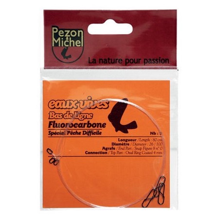 BAS DE LIGNE FLUOROCARBONE PEZON & MICHEL SPECIAL PECHE DIFFICILE 80 CM - PAR 3