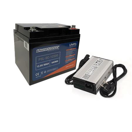 Batterie Lithium Power Sonic Lifepo412v 50Ah + Chargeur Non Étanche 10A