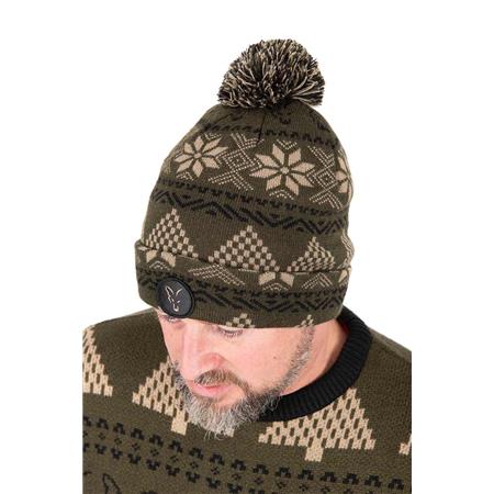 BEANIE - KHAKI FOX FESTIVE BOBBLE HAT - KAKI