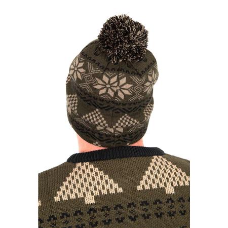 BEANIE - KHAKI FOX FESTIVE BOBBLE HAT - KAKI