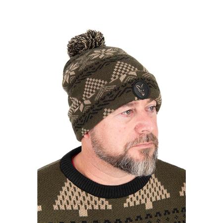 Beanie - Khaki Fox Festive Bobble Hat - Kaki