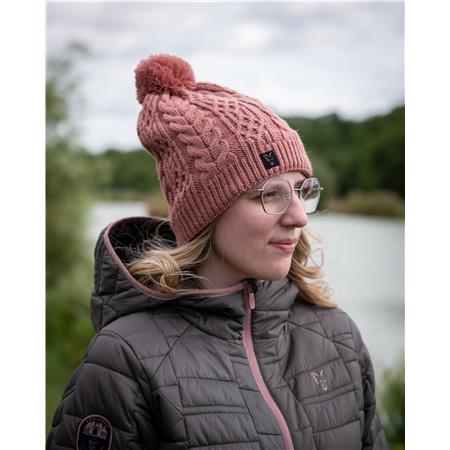 BEANIE - PINK FOX LADIES KNITTED BOBBLE - ROSE