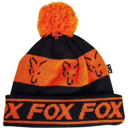 Bonnet Homme Fox Black & Orange Lined Bobble - Orange/Noir