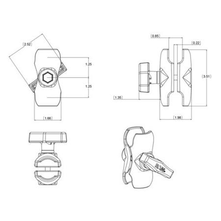 BRAÇO CURTO RAM MOUNTS POUR BOULE C