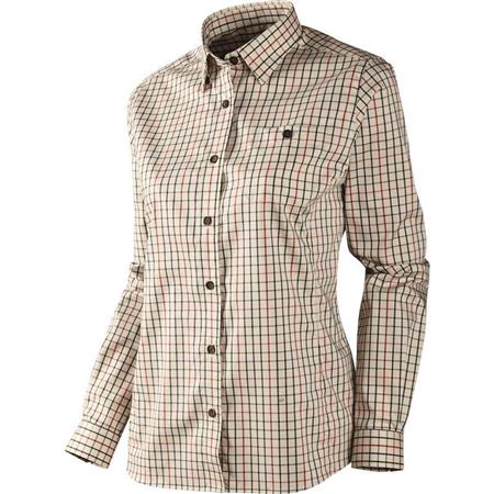 Camisa De Mangas Compridas Para Mulher Harkila Lancaster Lady - Beige/Rouge