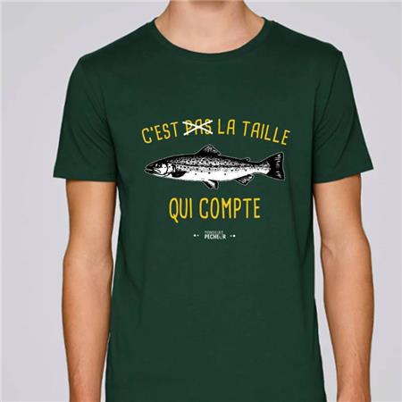 CAMISETA DE MANGA CORTA HOMBRE MONSIEUR PÊCHEUR C'EST PAS LA TAILLE QUI COMPTE - TRUCHA - VERDE