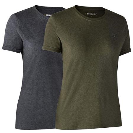 Camiseta De Mangas Cortas Para Mujer Deerhunter Basic 2-Pack - Kaki/Gris - Paquete De 2