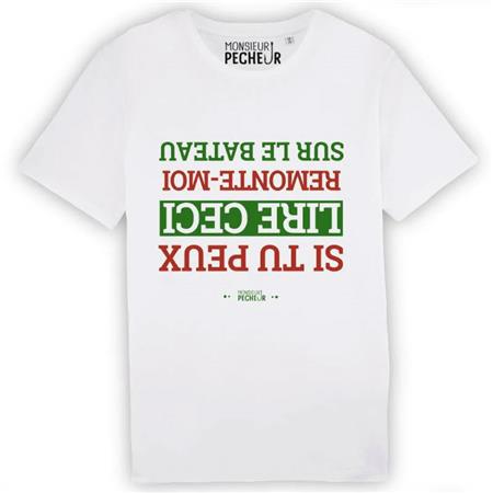 Camiseta Manga Corta Hombre Monsieur Pêcheur Remonte Moi Sur Le Bateau - Blanco