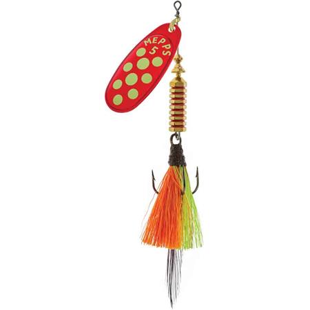 Colher Giratória Mepps Comet Prata Vermelho Ponto Chartreuse Dress