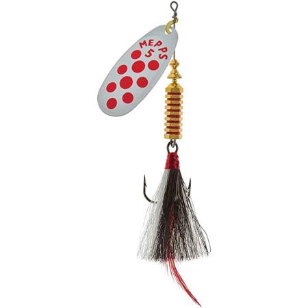 Colher Giratória Mepps Comet Prateado Branco Ponto Vermelho Dress