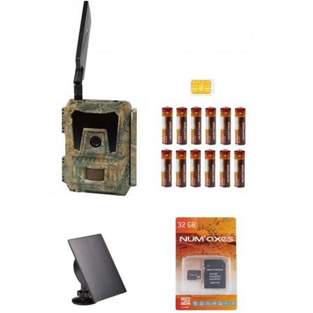 COMPLETE PACK HUNTING CAMERA NUMAXES PIE1052+12PILES AA + CARTE MÉMOIRE 32GO + CARTE SIM + PANNEAU SOLAIRE