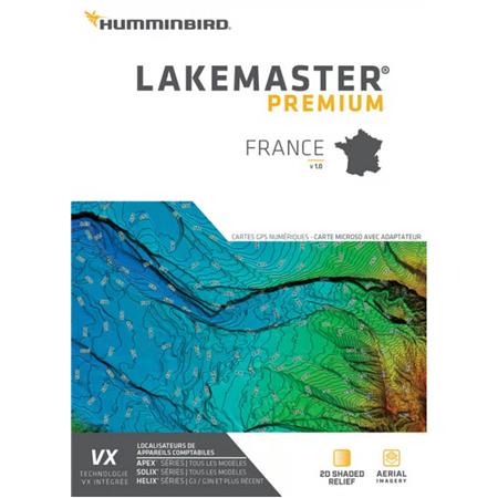 DETALJERET KORT HUMMINBIRD LAKEMASTER V2 PREMIUM OVER DE VIGTIGSTE FRANSKE SØER