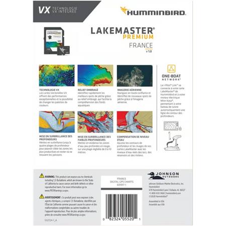 DETALJERET KORT HUMMINBIRD LAKEMASTER V2 PREMIUM OVER DE VIGTIGSTE FRANSKE SØER