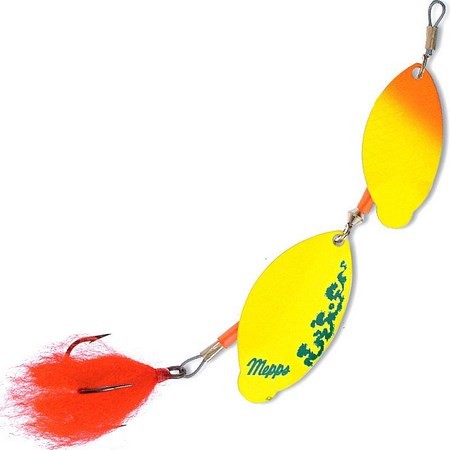Drehender Löffel Mepps Tandem Brochet Orange Chartreuse Argent