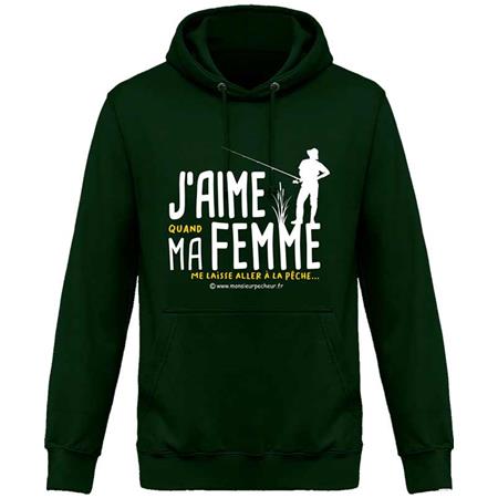 Felpa Uomo - Bottle Green Monsieur Pêcheur J'aime Ma Femme - Bottle Green