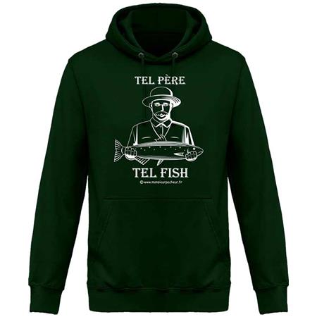 Felpa Uomo - Bottle Green Monsieur Pêcheur Tale Padre Tale Pesce - Verde Botella - Verde Bottiglia