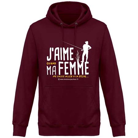 Felpa Uomo - Burgundy Monsieur Pêcheur J'aime Ma Femme - Burgundy