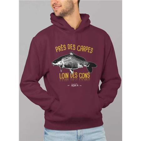 Felpa Uomo - Burgundy Monsieur Pêcheur Vicino Alle Carpe, Lontano Dagli Idioti - Burdeos - Bordeaux
