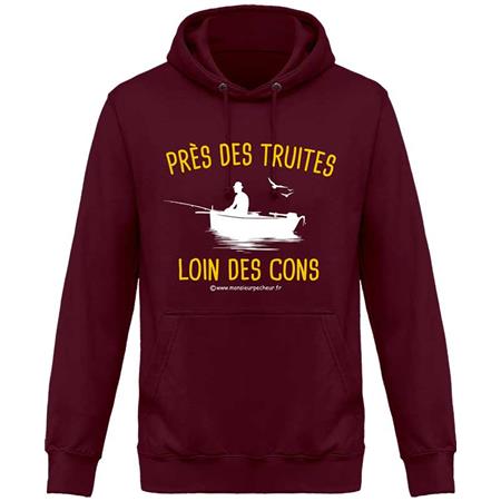 Felpa Uomo - Burgundy Monsieur Pêcheur Vicino Alle Trote, Lontano Dagli Stronzi - Burdeos - Borgogna