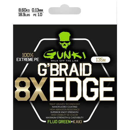 Fir Împletit Gunki G’Braid 8X Edge - Verde Fluo/Kaki -135M