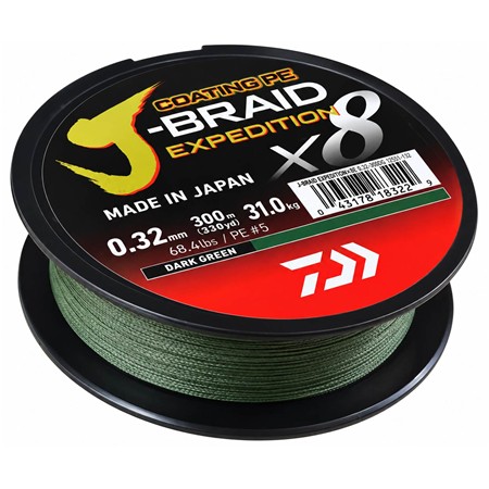 Flettet Line Daiwa J-Braid Expedition X8 Mørkegrøn - 300M
