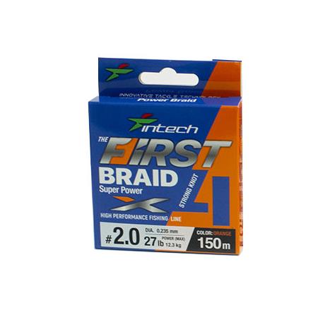 Flettet Line Intech First Braid X4 - Orange - 150M