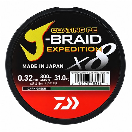 GEFLOCHTENE SCHNUR DAIWA J-BRAID EXPEDITION X8 DUNKELGRÜN - 300M