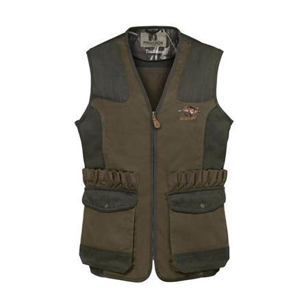 Gilet Homme Percussion Chasse Tradition Brode - Sanglier - Kaki Clair