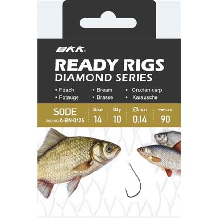 Haczyk Z Przyponem Bkk Ready Rig Diamond Sode Gd - Pack De 10
