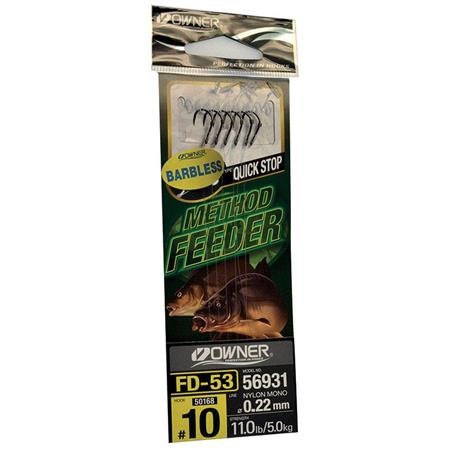 Hak Z Przyponem Do Połowów Spławikowych Owner Barbless Method Feeder Quick Stock - Pack De 6