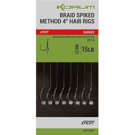 Hameçon Monté Korum Power Braid Spiked Method Hair Rigs