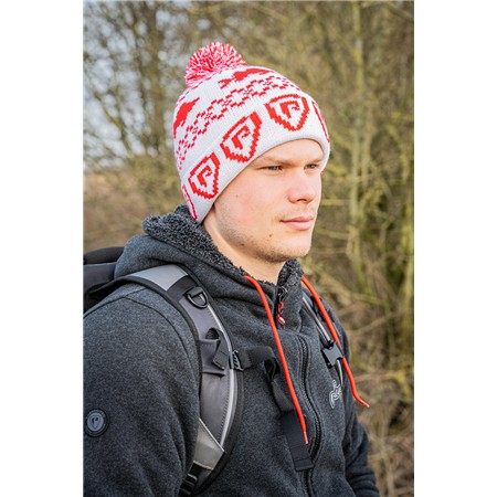 HAT FOX RAGE CHRISTMAS BOBBLE HAT - WHITE/RED