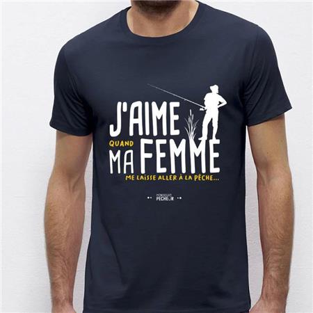 HEREN T-SHIRT KORTE MOUWEN MONSIEUR PÊCHEUR J'AIME MA FEMME - MARINEBLAUW
