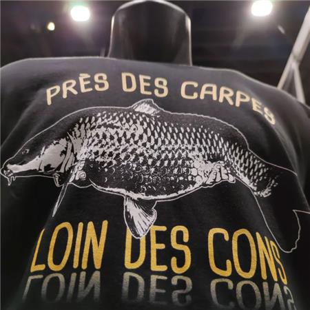 HEREN T-SHIRT KORTE MOUWEN MONSIEUR PÊCHEUR PRÈS DES CARPES, LOIN DES CONS - ZWART