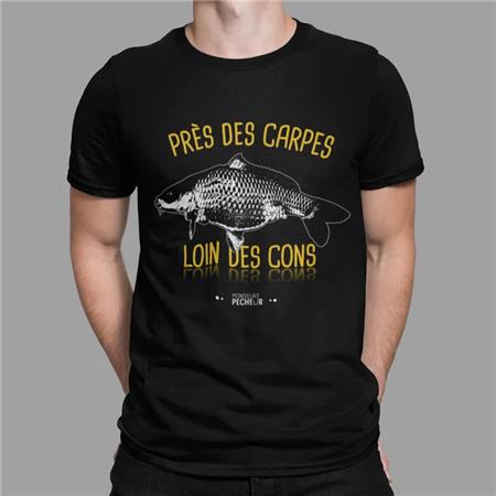 Heren T-Shirt Korte Mouwen Monsieur Pêcheur Près Des Carpes, Loin Des Cons - Zwart