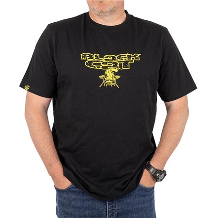 Herren-T-Shirt Kurzarm Black Cat Distressed Logo Black Tee - Schwarz