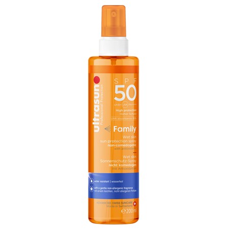 Krem Przeciwsłoneczny Ultrasun Family Wet Skin Spray Spf50 200Ml