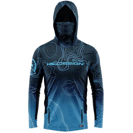 Langærmet T-Shirt Til Mænd Hot Spot Design Hooded T-Shirt Ocean Performance Bathymetry - Blå