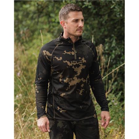 LANGÆRMET T-SHIRT TIL MÆND KORDA KOOL UPF ZIP JERSEY - MØRK KAMO